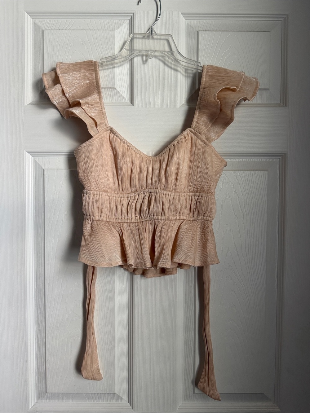 Altar'd State Blush Pink Ruffle Strap Peplum Crop Top